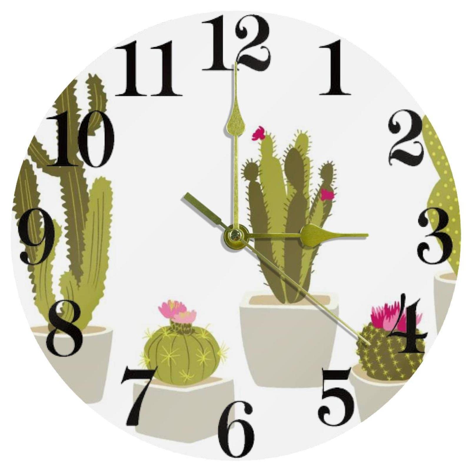 Horloge murale pour cuisine et bureau avec motif cactus illustré