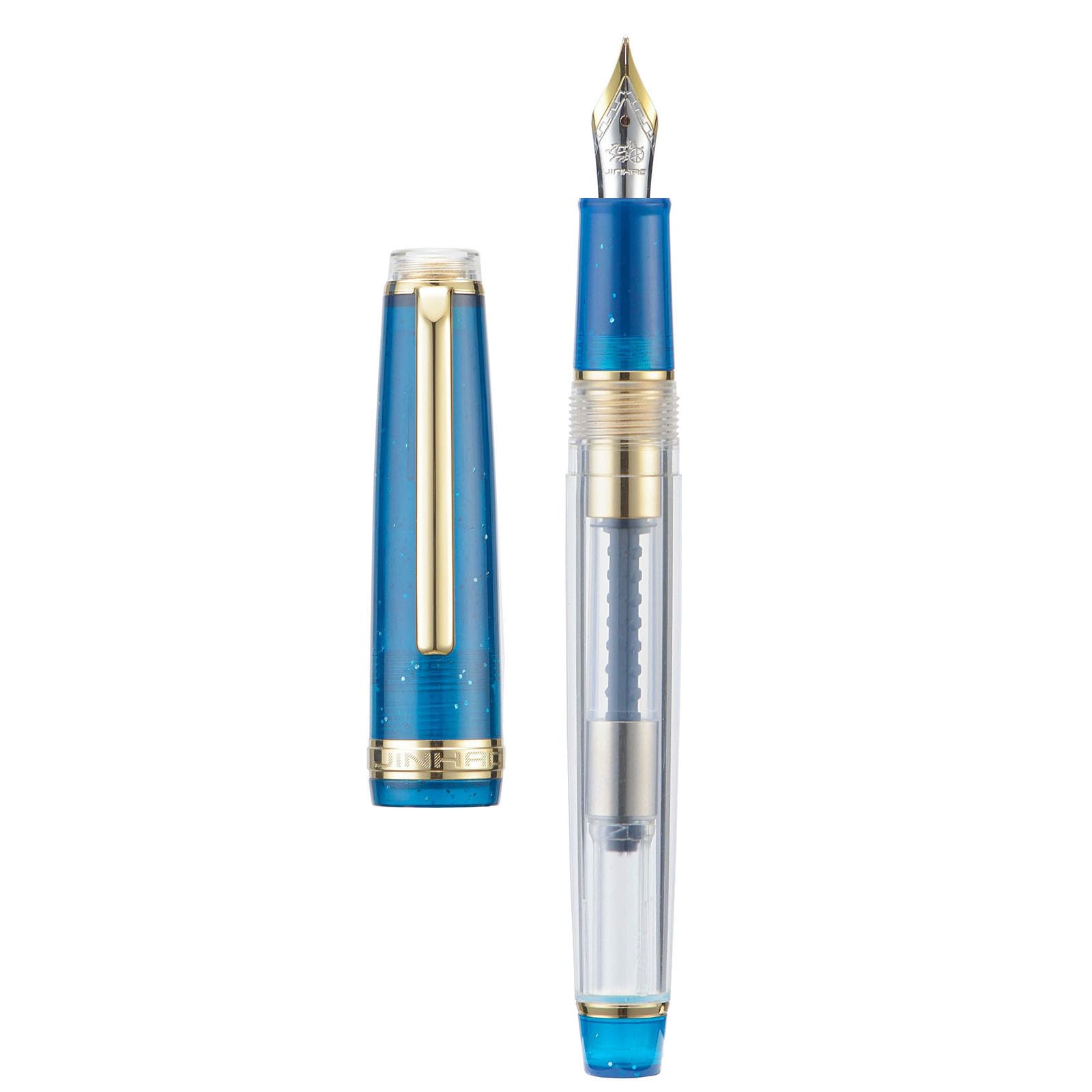 Jinhao 82 Fountain Pen, Golden Trim Bent Nib, Starry Blue Clear Barrel with Converter โ image 1