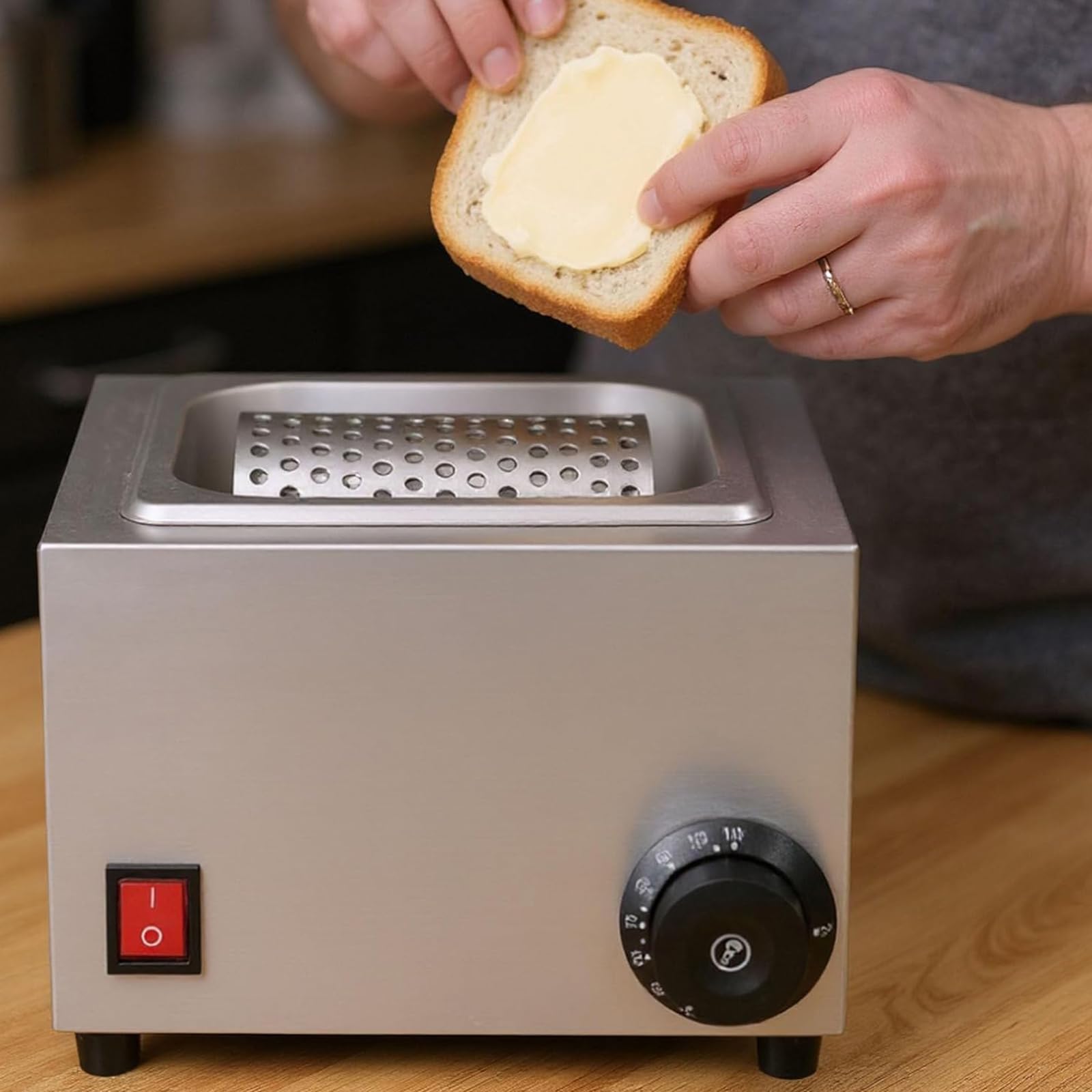 Elektrischer Butterstreuer, Edelstahlspender, schnelles gleichmäßiges Schmelzen, einstellbar 0-110°C, für Maiswaffeln, Burger, Toast