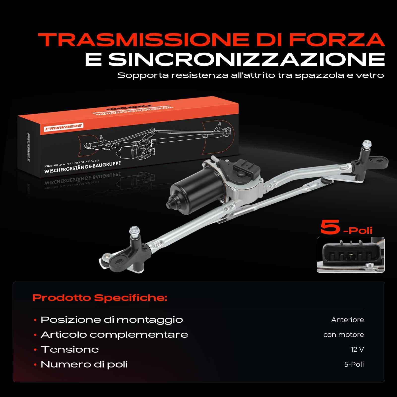 Frankberg Asta tergicristallo Motore tergicristallo Anteriore Compatibile con Punto Furgone/Compatto 188 Punto 188 Replace# 46524670,51704325