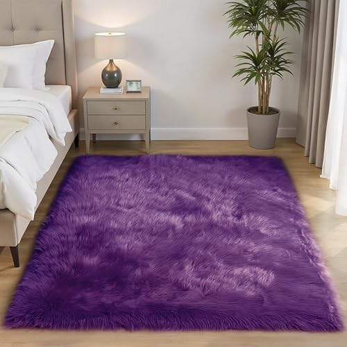 Miniatura 33 de Goolela Alfombra de piel sintética blanca de 2 x 6 pies, alfombra rectangular de piel de oveja sintética para dormitorio, mullida y mullida Blanco