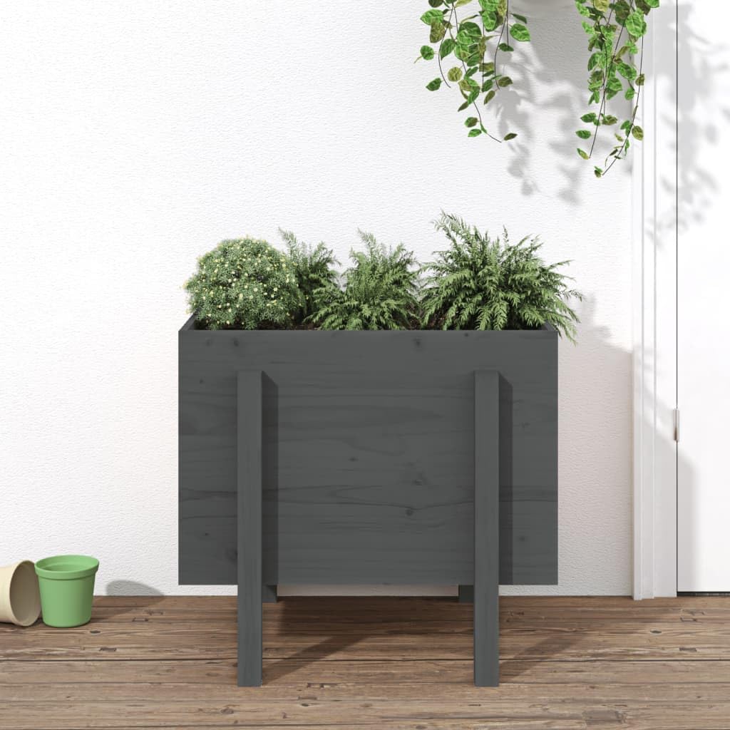 Pflanzkübel Grau aus massivem Kiefernholz 62x50x57 cm mit Abflussloch und Bewässerung für Garten Balkon Terrasse Indoor Outdoor als Blumentopf, Hochbeet, Balkonkasten und Deko