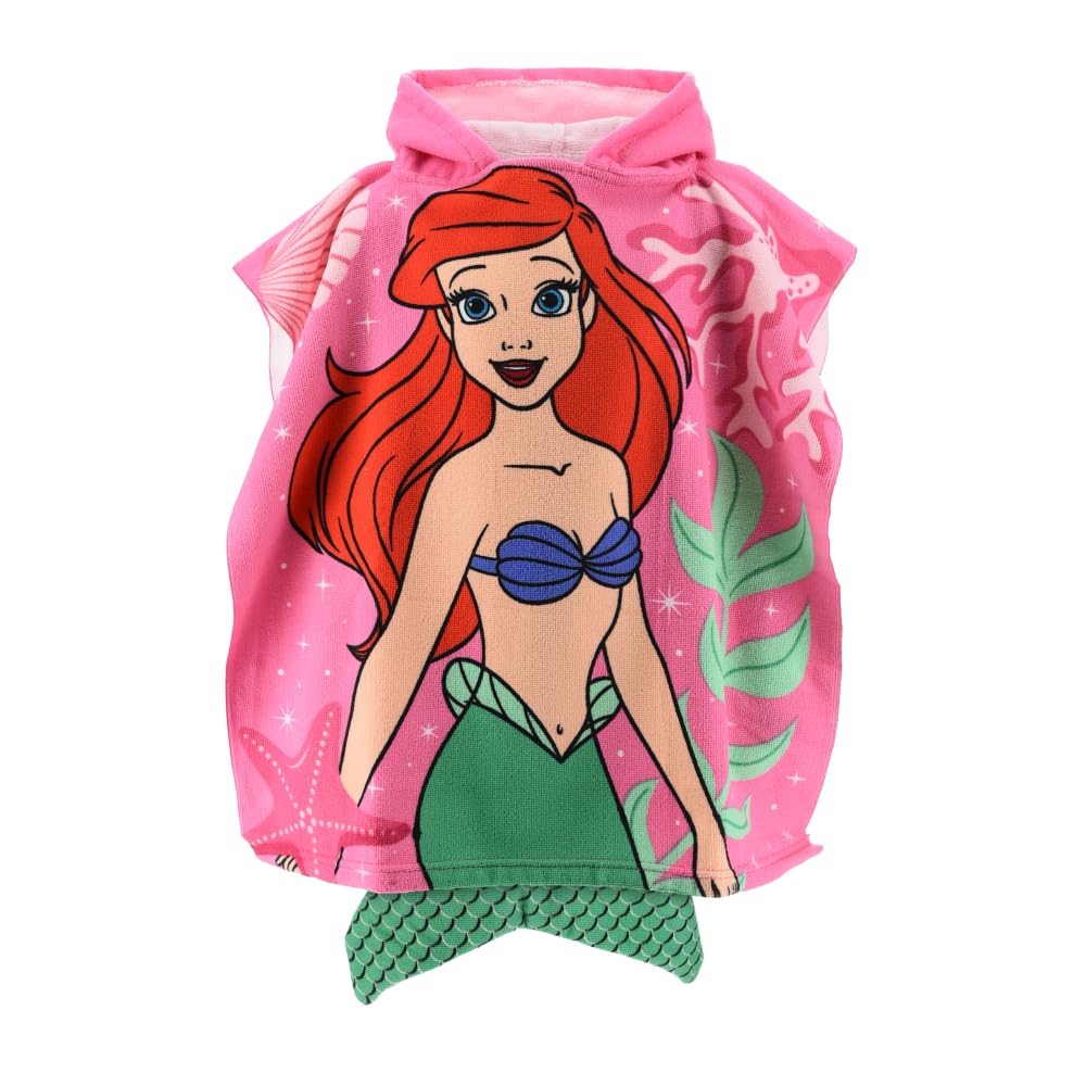 Ariel Poncho de Bain avec Capuche et Queue 3D Microfibre 110 x 55 cm Séchage Rapide 240 g/m² Idéal pour Piscine et Plage Disney