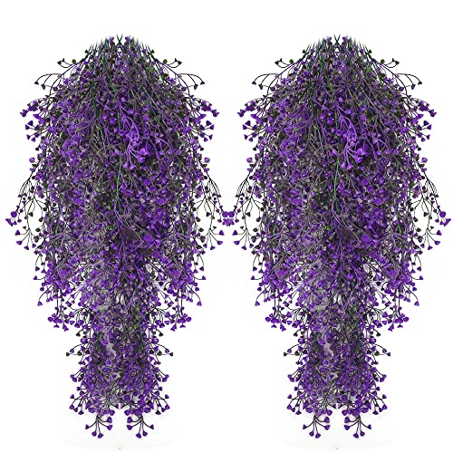 Musdoney 2Pcs Artificial Hanging Plants Fake Ivy Vine Fake Vine Plant For Wall Home Garden Wedding Party Indoor Outdoor Office Decor(Purple) #TOP27