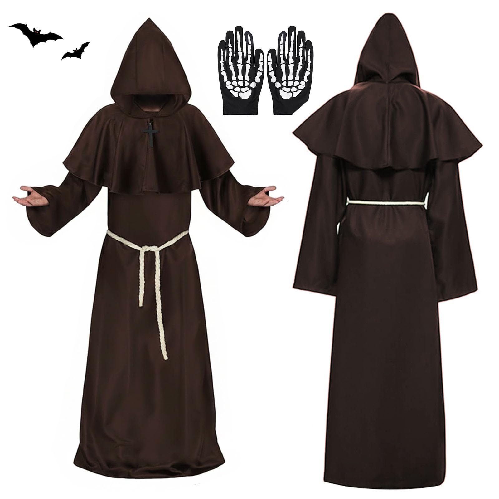 Disfraz de Monje carnaval,Disfraz de Monje Sacerdote,disfra-z monj-e,monj-e medieval,disfra-z mon-je carnaval,con Collar de Cruz y Cinturón,para fiestas de disfraces,Halloween Carnava-l