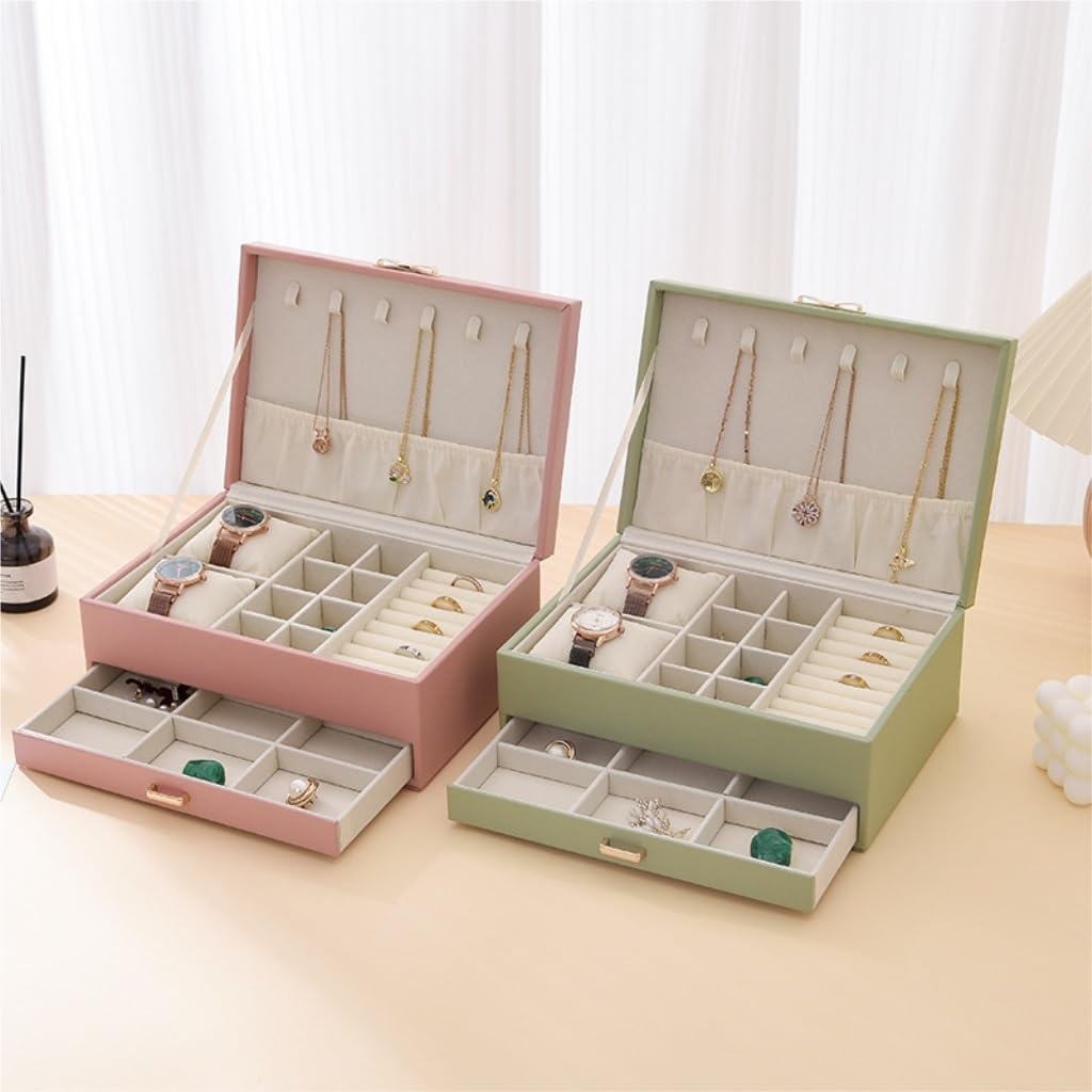 Przenośne pudełko na biżuterię, dwuwarstwowy organizer do przechowywania kolczyków i pierścionków, elegancki design dla kobiet i dziewcząt, przyjazna w podróży etui na biżuterię do rąk