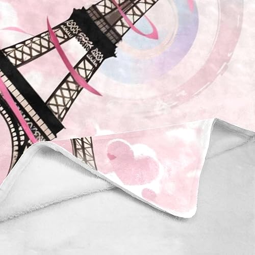 Miniatura 4 de Manta personalizada con diseño de corazón de la Torre Eiffel París, manta de forro polar suave con nombre para regalos, sofá cama (50 x 60 pulgadas)