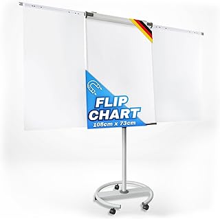 MOB Flipchart Ständer Whiteboard fahrbar mit Rollen Ständer 73x105cm | Höhenverstellbar bis 210cm, Beschreibbar, Trocken abwischbar, magnetisch, Flip Chart mit Magnettafel rollbar & Seitenarmen Shark