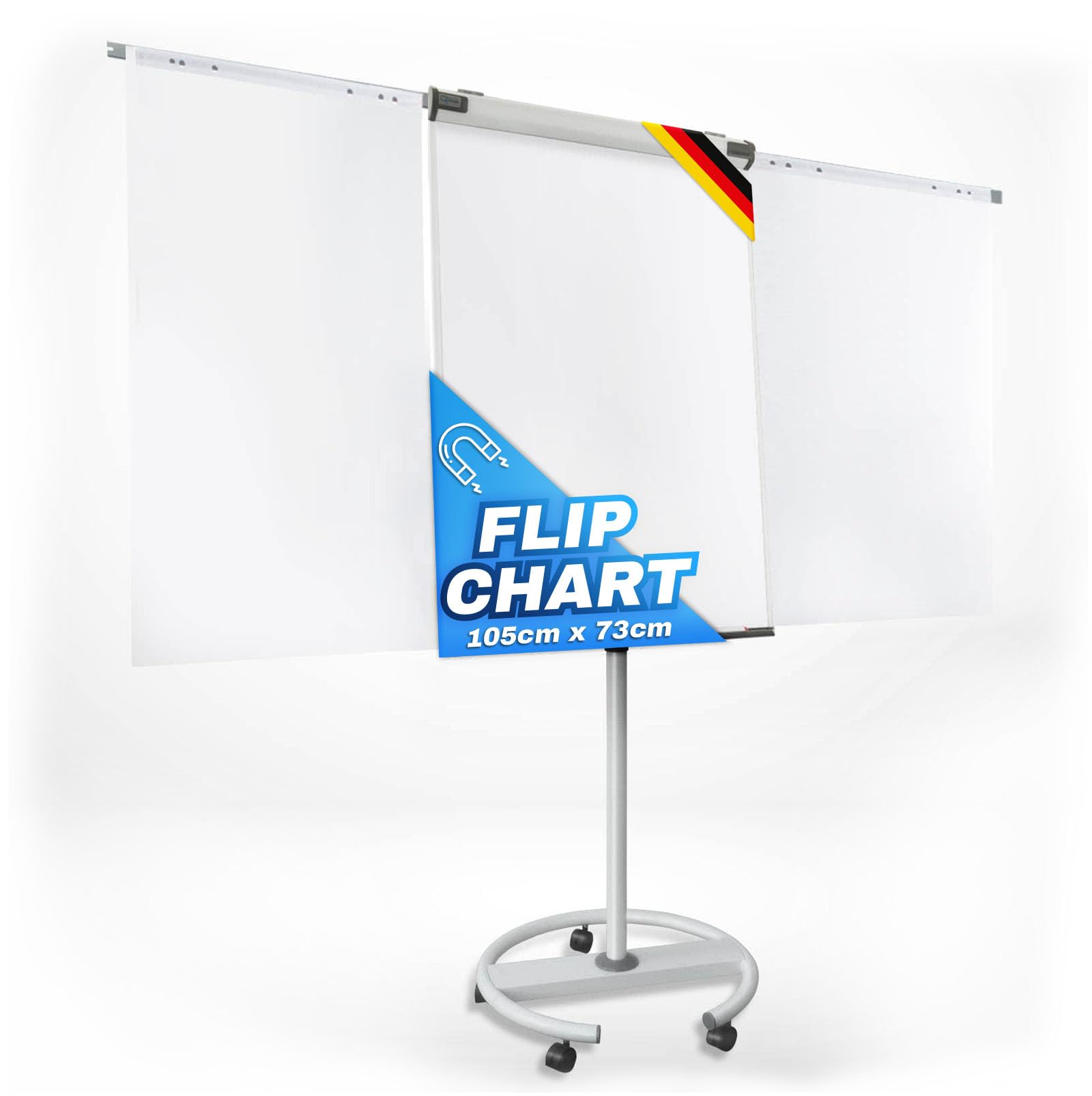 Master Of Boards Mob Flipchart Shark Whiteboard Mobile With Roller Base Stand 73 X 105 Cm Height Adjustable Up To 210 Cm Writeable Dry Wipe Magnetic Flip Chart With Magnetic Board Rollable And Side Arms