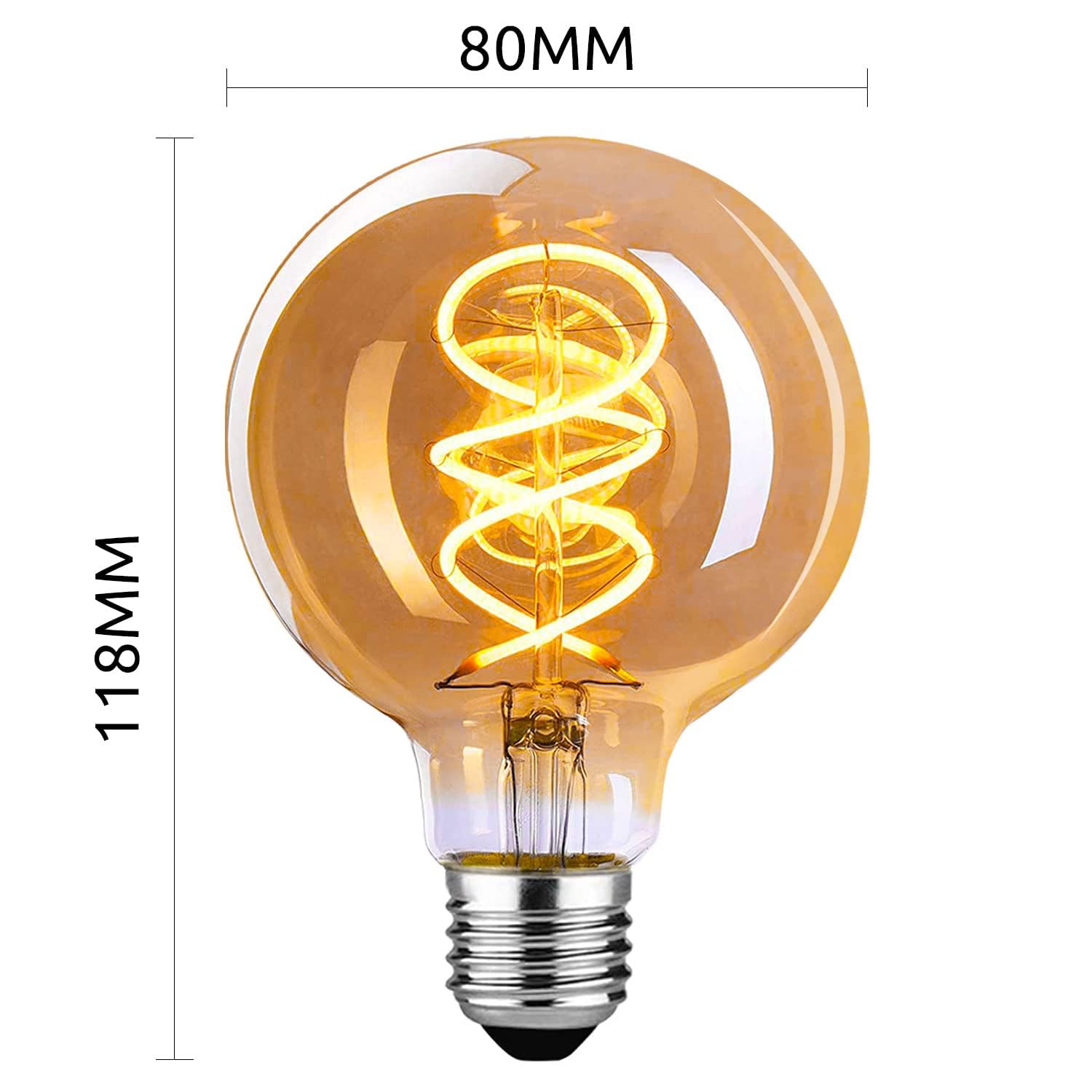Glühbirne E27 LED Vintage 4W Dimmbar Warmweiß G80, Bernstein - 6 Stück | Edison Vintage Glühbirne E27, Retro Glühbirne, LED Filament Lampe für Nostalgie und Retro Beleuchtung im Haus Café Bar