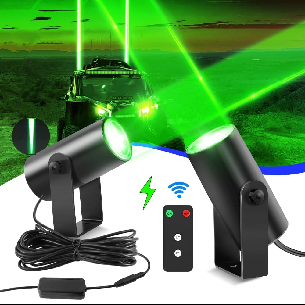 CO LIGHT Whipless LED Whip Lights for UTV/ATV/SXS 2PCS Green Spot Beam Pods with Remote Controller Off Road Chase Lights Compatible with RZR Can-Am Maverick X3 Dune Buggy Golf Cart Truck etc