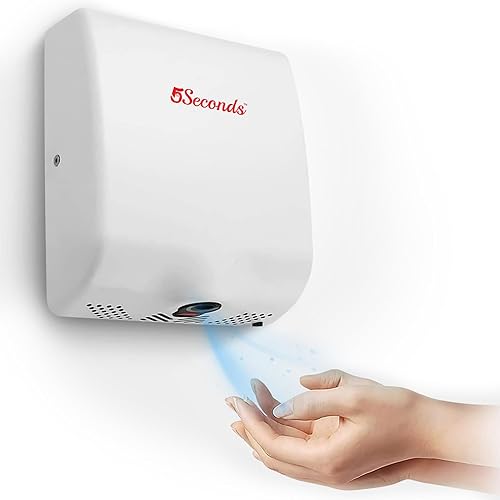 5Seconds™ Secadores de manos eléctricos para baños comerciales en 1000 W, acero inoxidable blanco con filtro Hepa, sensor sin tacto, alta velocidad