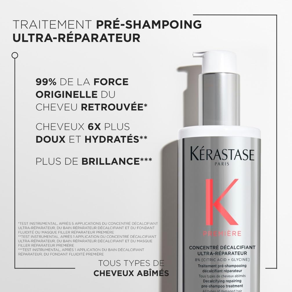 KERASTASE Première - Concentré Décalcifiant Ultra-Réparateur - Traitement Capillaire Pré-Shampoing - 93 % de Casse en Moins - +75 % de Brillance - Sans Sulfate - Cheveux Abîmés - 250 ml