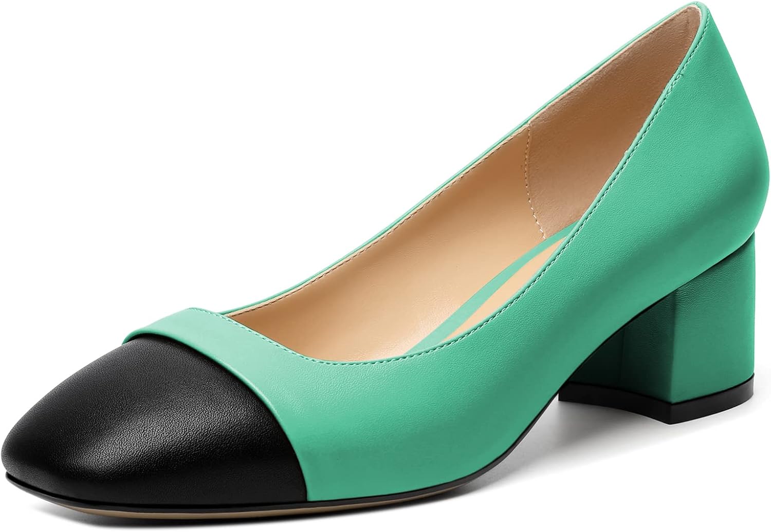 Zamikoo Women's Square Toe Block Heel Pumps - 2 Inch Chunky Low Heels Slip-On Dress Shoes For Office & Events