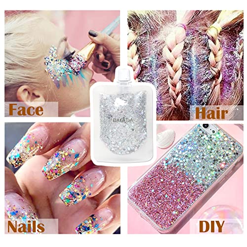 Dageda Body Glitter Gel, Mermaid Sequins Chunky Glitter Liquid Gel Kit, Long-Lasting Glitter Sequins Chunky Powder Gel For Festival Masquerade Birthday Makeup 40Ml（Sliver） #TOP2