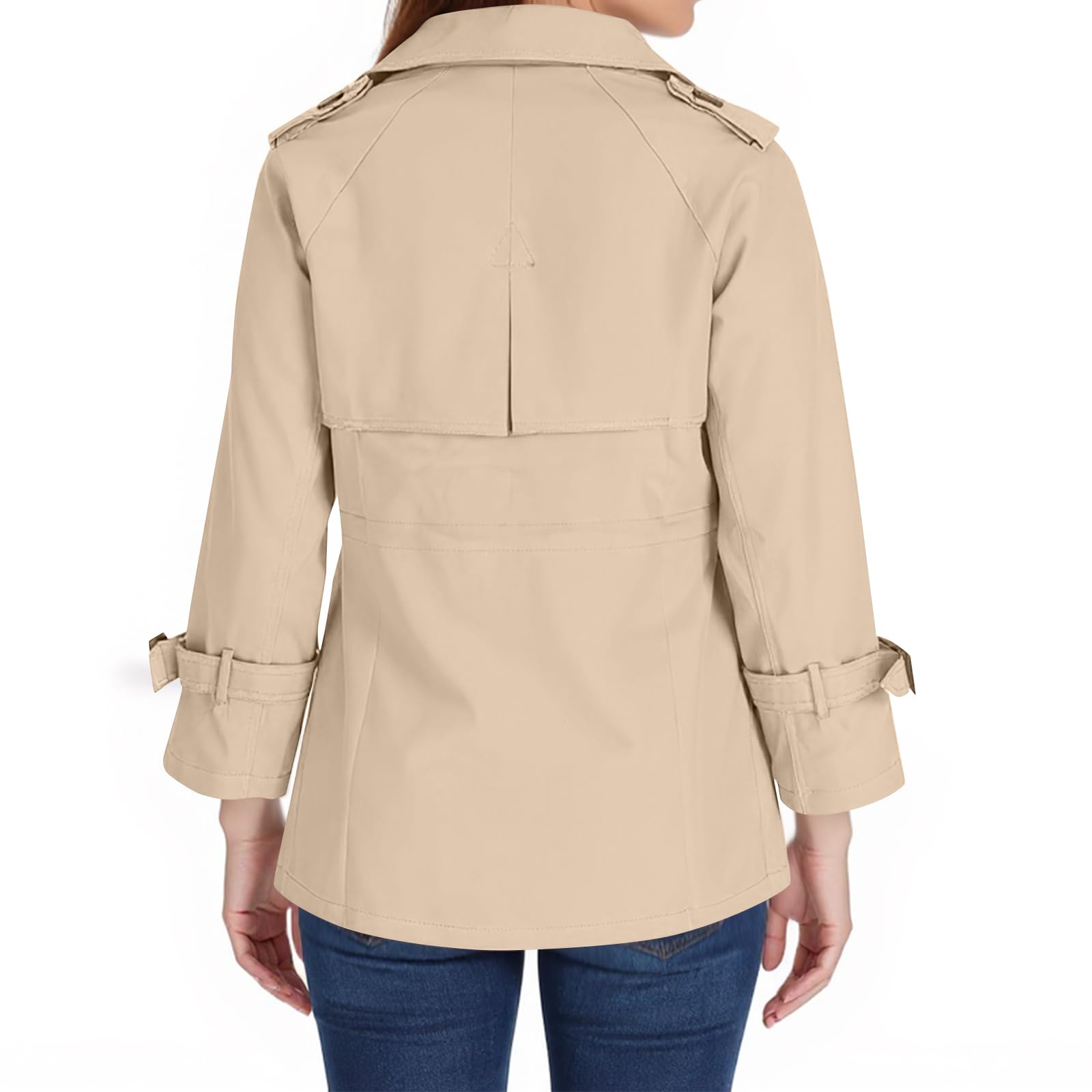 FUPODD Trenchcoat Damen Winter Mantel Damen Elegant Übergangsjacke Revers Zweireihig Damenjacken Langarm Windjacke Leicht Herbstjacke Mit Taschen Winterjacke Einfarbig Trench Coat Kurz Jacke Frauen