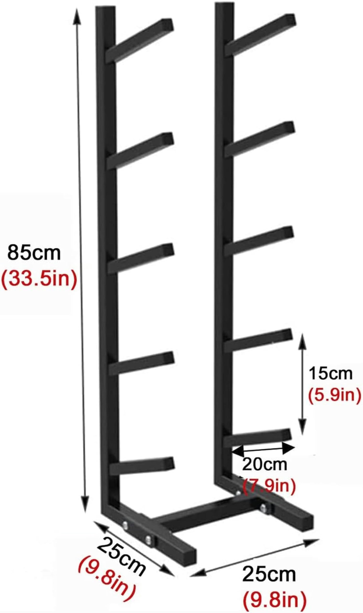 LIEOWYD Home Gym Organize Holder, Free Standing 5-Tiers Metal Snowboard Storage Rack for Skis/Skateboards/Scooter, Floor Display Stand for Garage/Shop,85x25x25cm