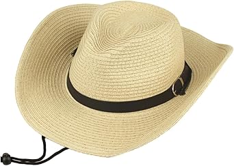 Alipis Western Cowboy Straw Hat Wide Brim Sun Hat for Men Beige Outdoor Party Role Play Performance Accessory