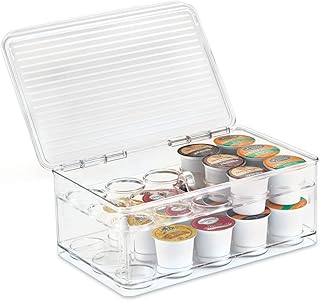 iDesign 2-Tier Coffee Pod Holder Lidded Bin, Plastic Pantry and Kitchen Storage, The Linus Collection – 7.25" x 10.75" x 4.25", Clear
