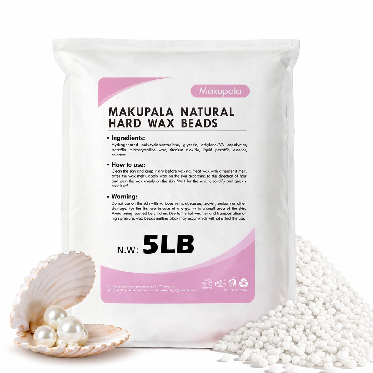 5LB Hard Wax Beads Bulk, Pearl White Fragrance Free Creamy-based