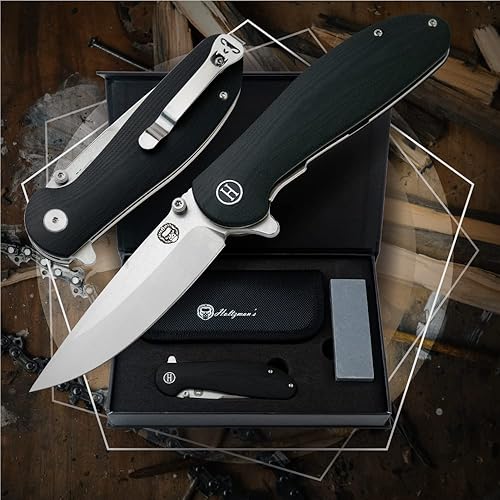 Miniatura 2 de Holtzman's Gorilla Survival Cuchillo plegable D2 hoja de acero G10 mango táctico cuchillo plegable de bolsillo EDC regalo para hombres (plateado y