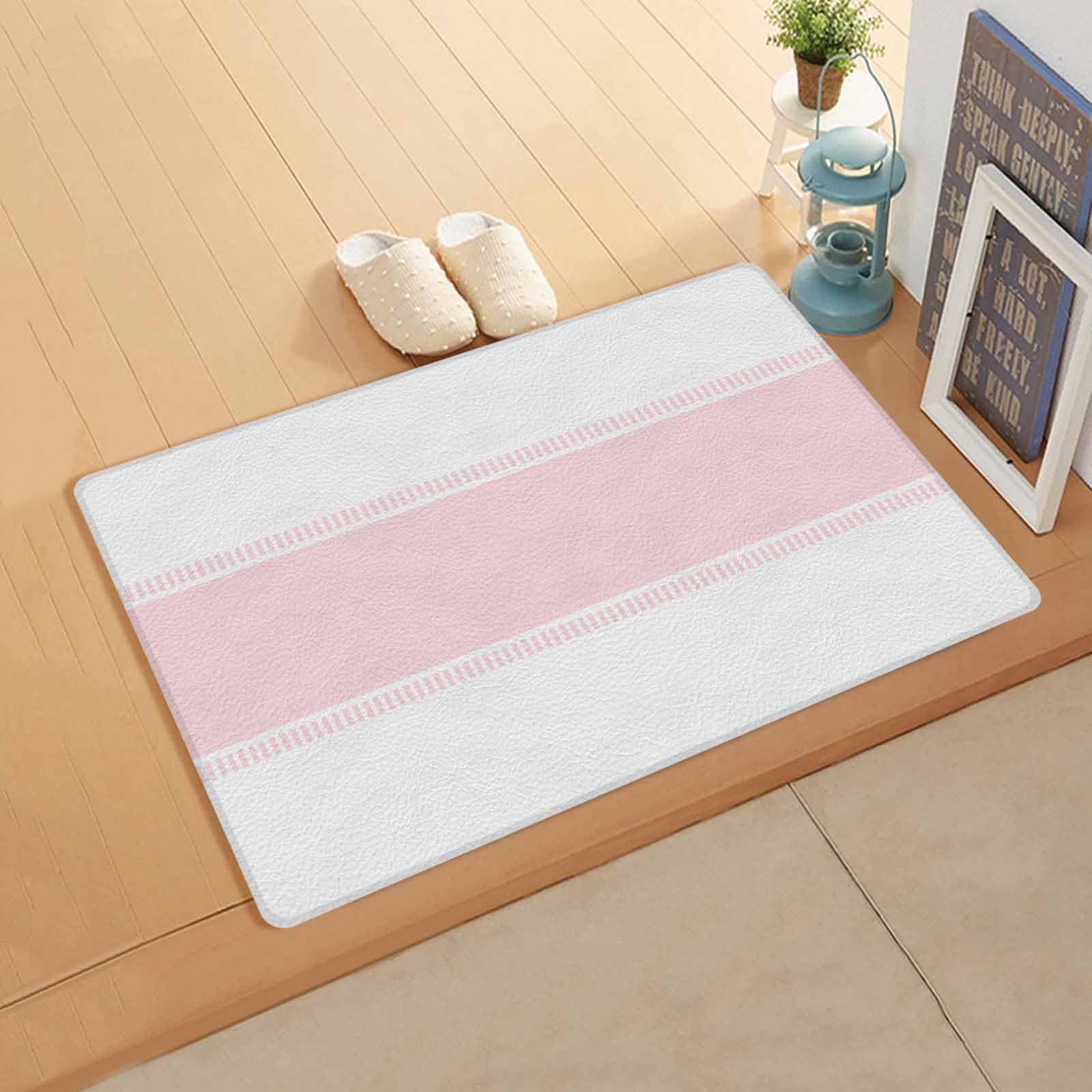 Valentines Day Kitchen Bath Door Mat Cushioned Runner Rug,Washable Welcome Floor Sink Antifatigue Mat,Waterproof & Non-Slip Comfort Standing Doormat,Minimalist Pink Stripes Solid Color 20