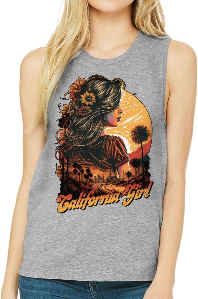 California Girl Women's Muscle Tank - Floral Tank Top - Themed Workout Tank