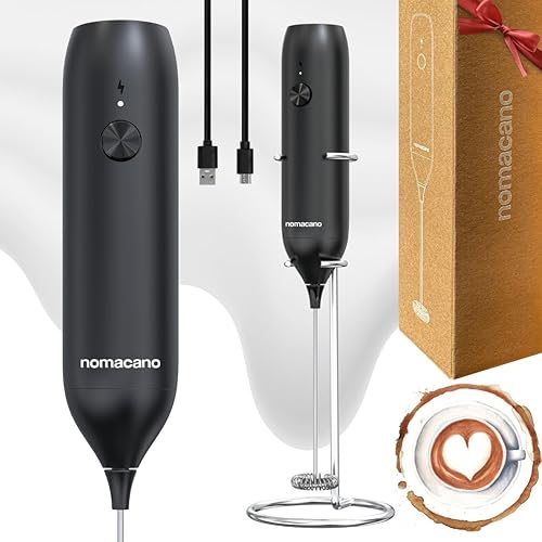 Espumador de leche de mano recargable con soporte de acero inoxidable para café, potente mezclador de espuma eléctrica y regalo de licuadora, para