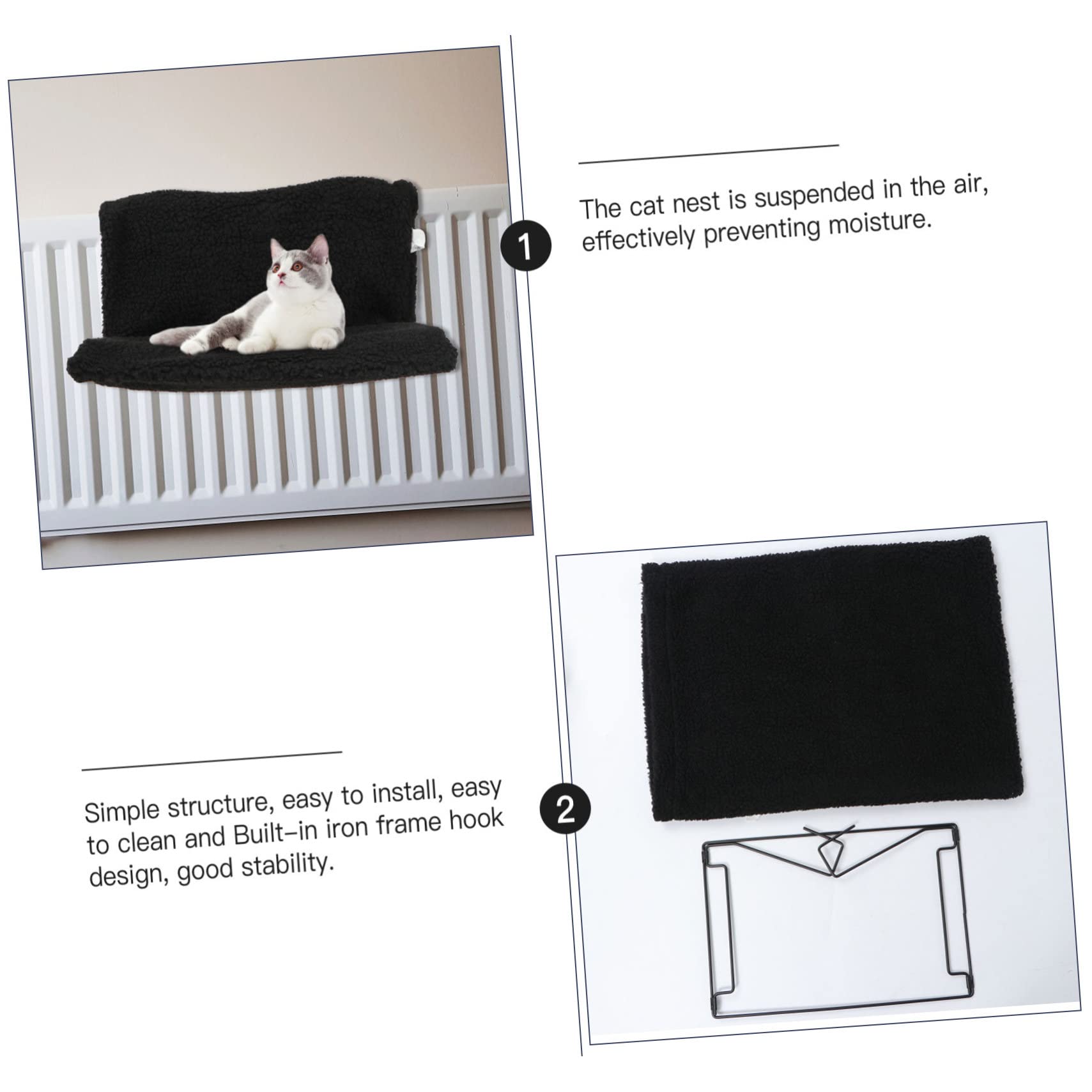 INOOMP Lit Suspendu pour Animaux de Compagnie Noir, Hamac Radiateur Chat
