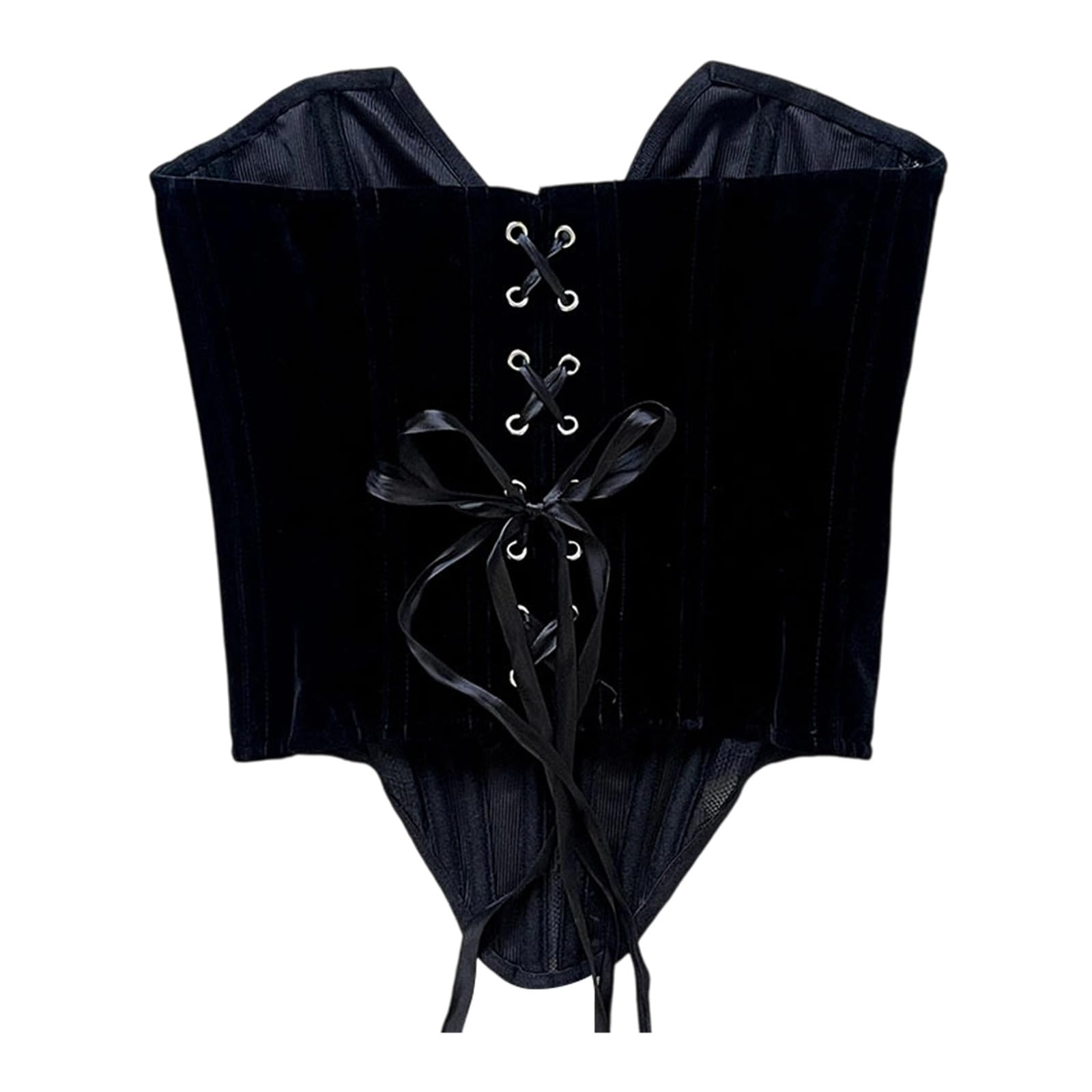 Corsetto da donna in velluto, pizzo e rete con stecche in acciaio