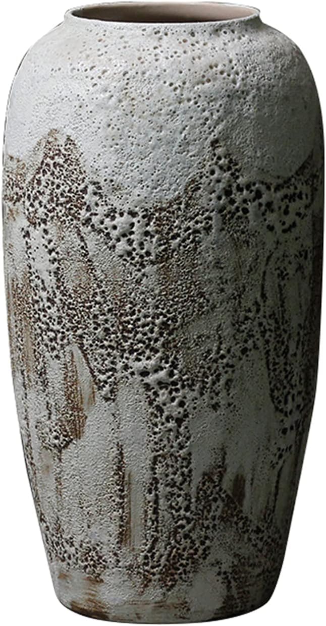 SnamicE Vase Tabletop Floor Vase, Ceramic Stoneware Vase Living Room Flower Arrangement Ornament Distressed Pottery Jar Bubble Glazed Design,One Color-28 * 50 cm