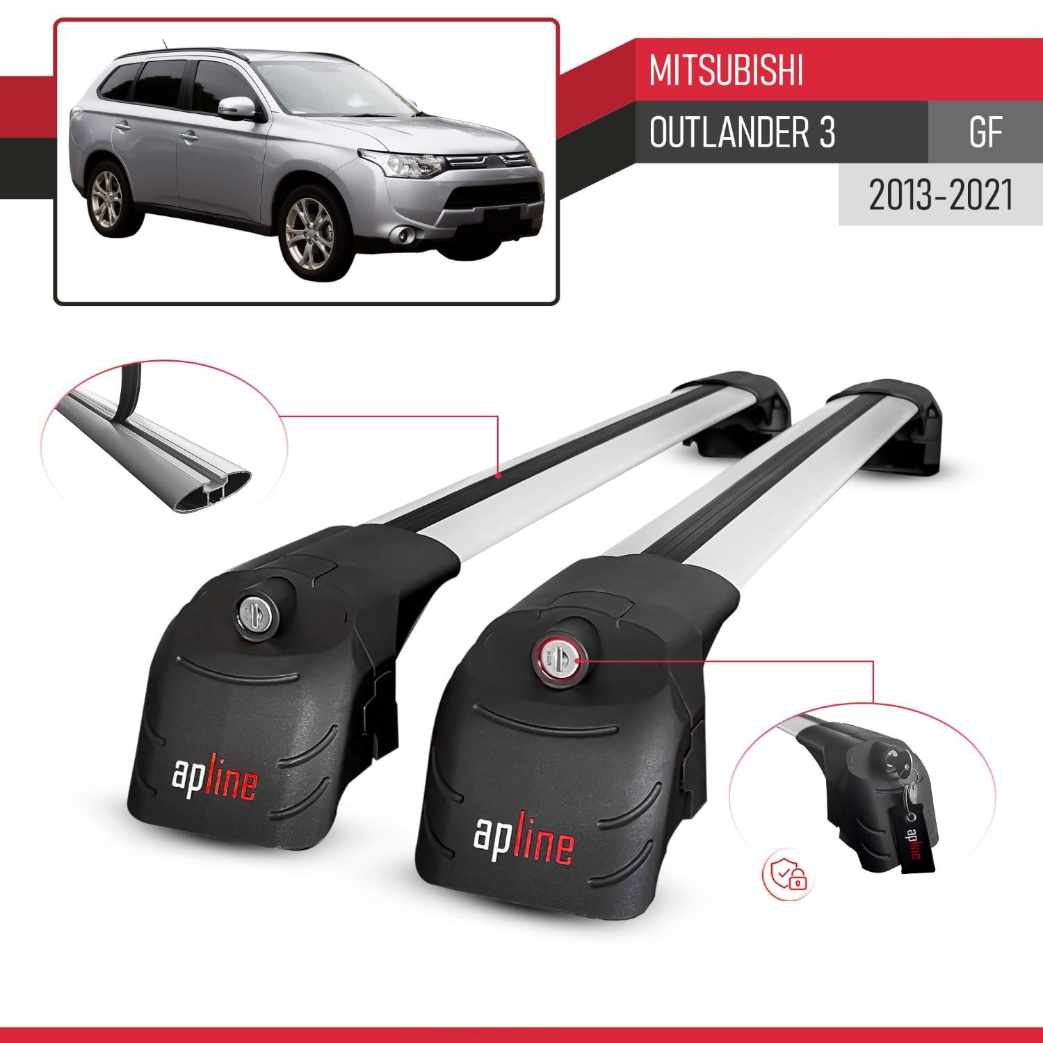 Compatible con Mitsubishi Outlander 3 (GF) 2013-2021 Modelo Ace-2 Barra de Techo Auto Portaequipajes Barras Transversales Gris Aluminio 2 Barras