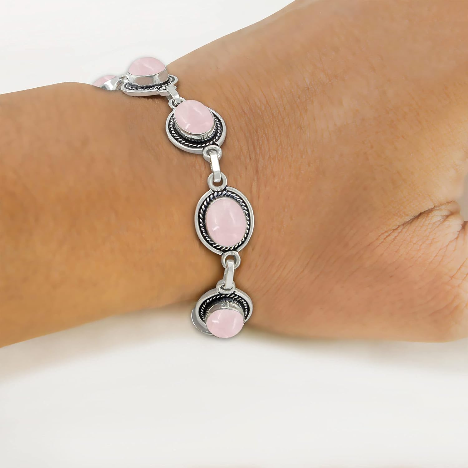 Natural Amethyst Moonstone Lapis Labradorite Garnet Malachite 925 Silver Plated Handmade Link Bracelet for Women - Bohemian Vintage Style Birthstone Jewelry Bracelet Gifts for Mom Wife Her - Image 5