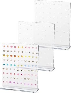 NiHome Acrylic Earring Stand 3PCS, Exquisite Double-Sided Acrylic Earring Organizer with 90 Holes Each - Lightweight and Sturdy Material, Unique Design with Larger Holes for Special Sizes
