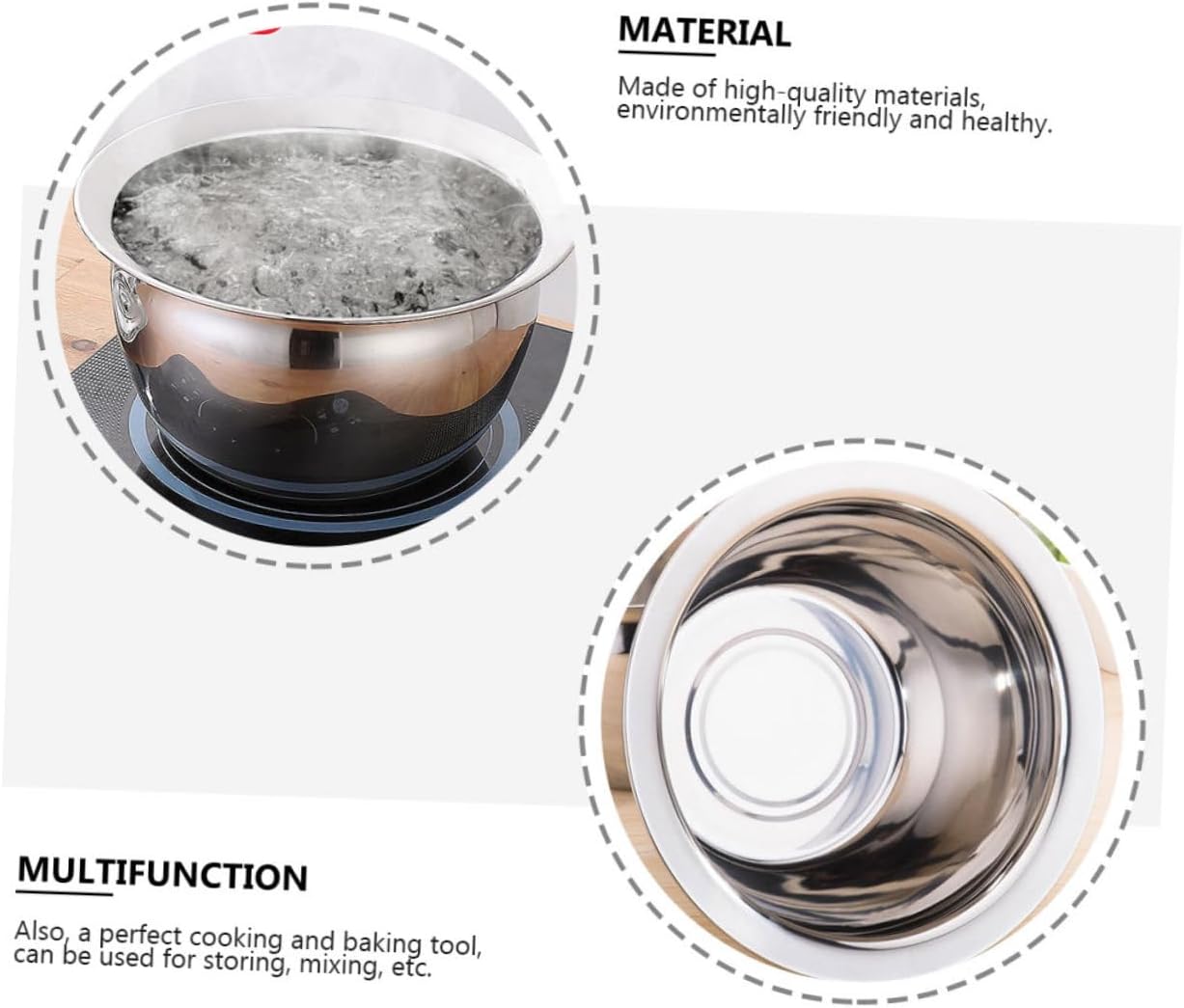 PRETYZOOM 1piece Stainless Steel Oil Drum Salad Bowl Capacity Smooth Rim Mixing Bowl Kitchen Use