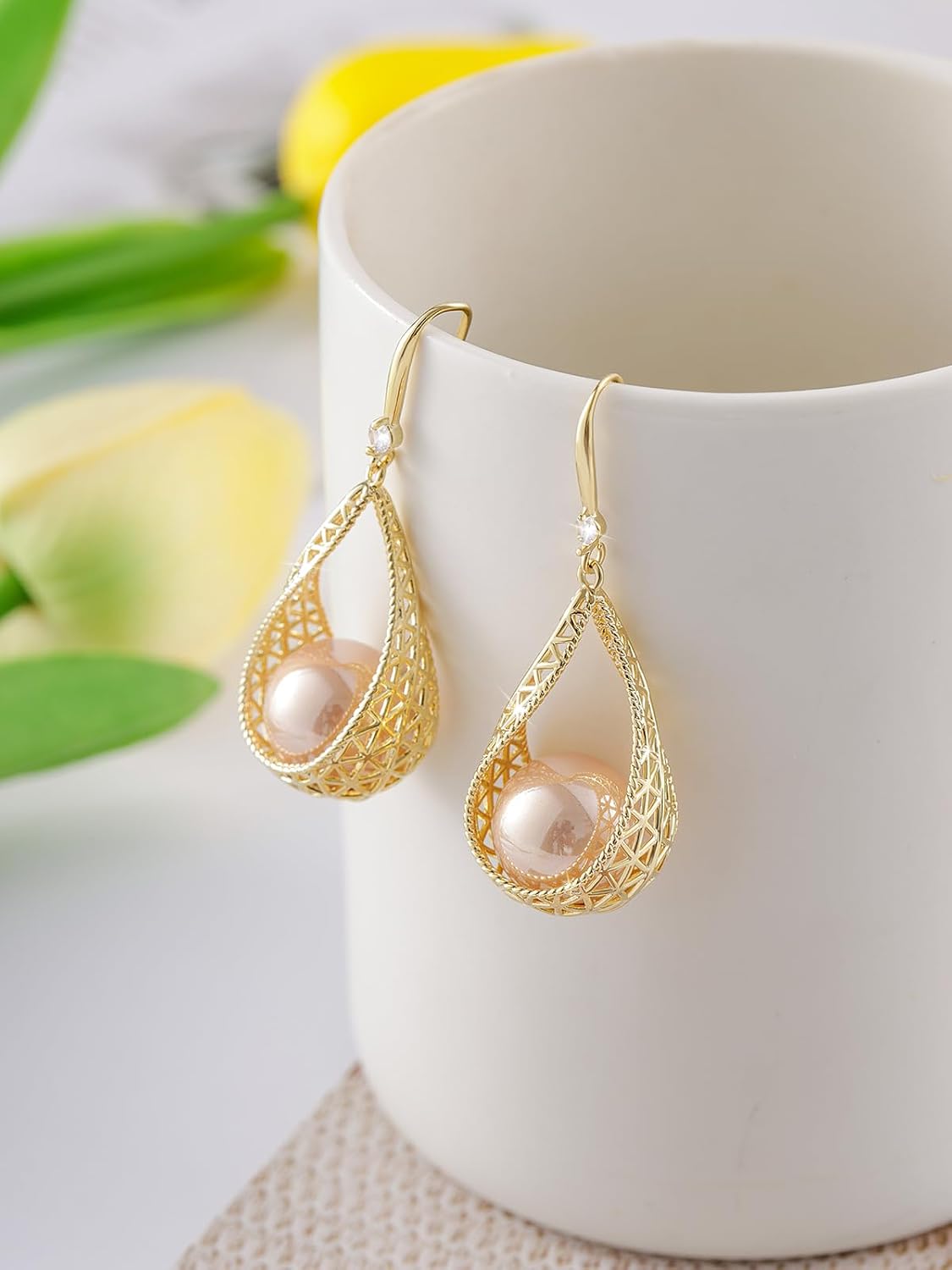 Big Pearl Necklace and Earring Sets for Women Glod Plated Jewelry Set