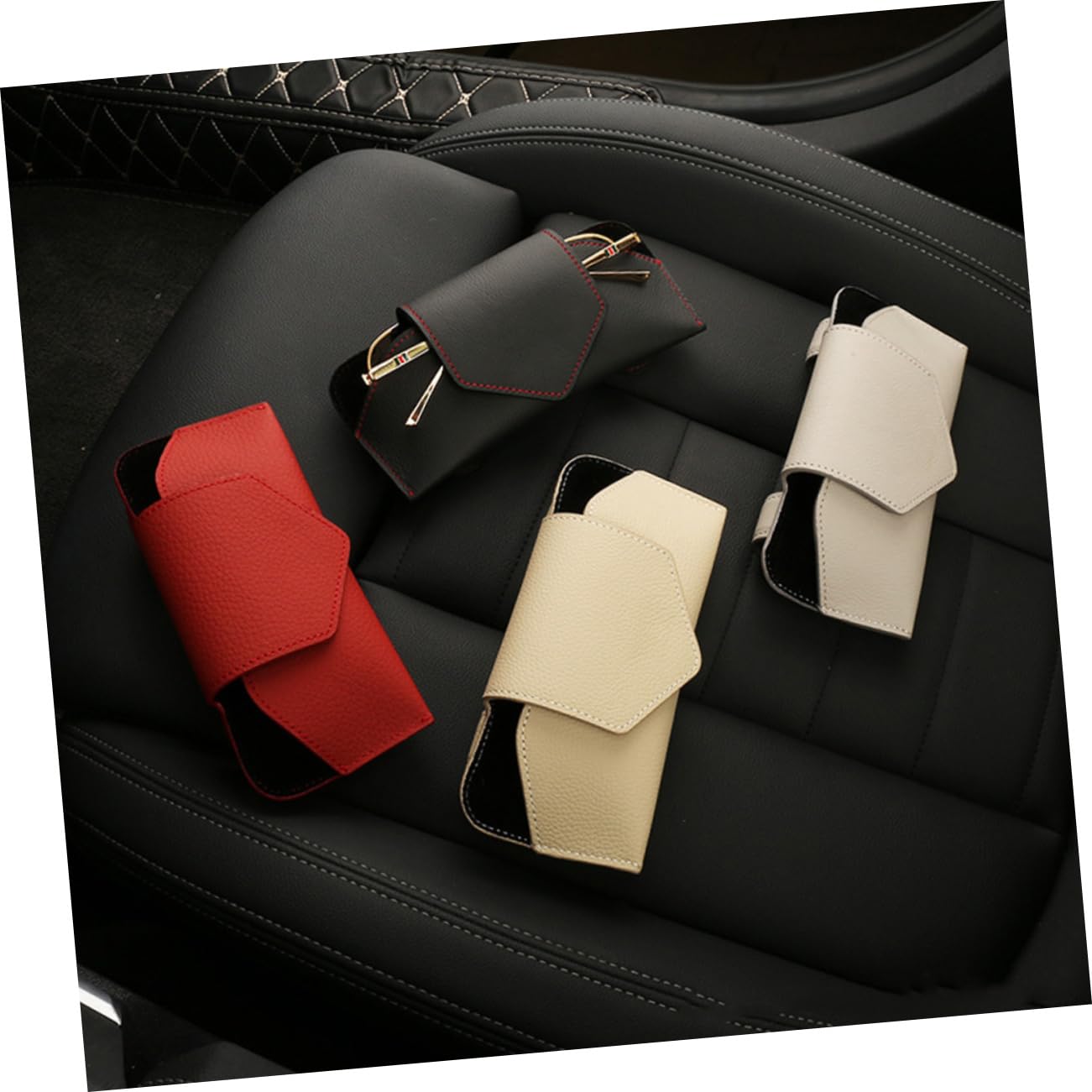 PartyKindom 2pièces Porte-lunettes De Voiture Cuir Pu Support De Lunettes Pour Pare-soleil Facile à Installer Compatible Plupart Des Modèles Et Types