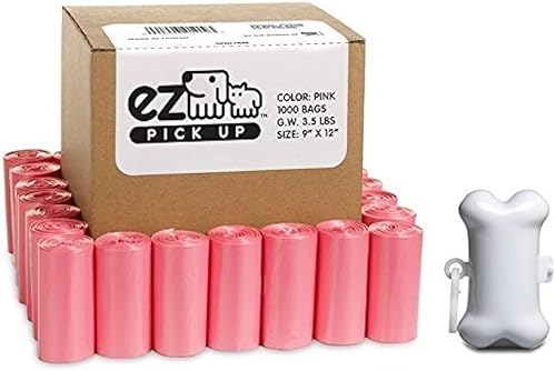 1000 bolsas de eliminación de desechos de mascotas con dispensador de recogida de bolsas rosadas