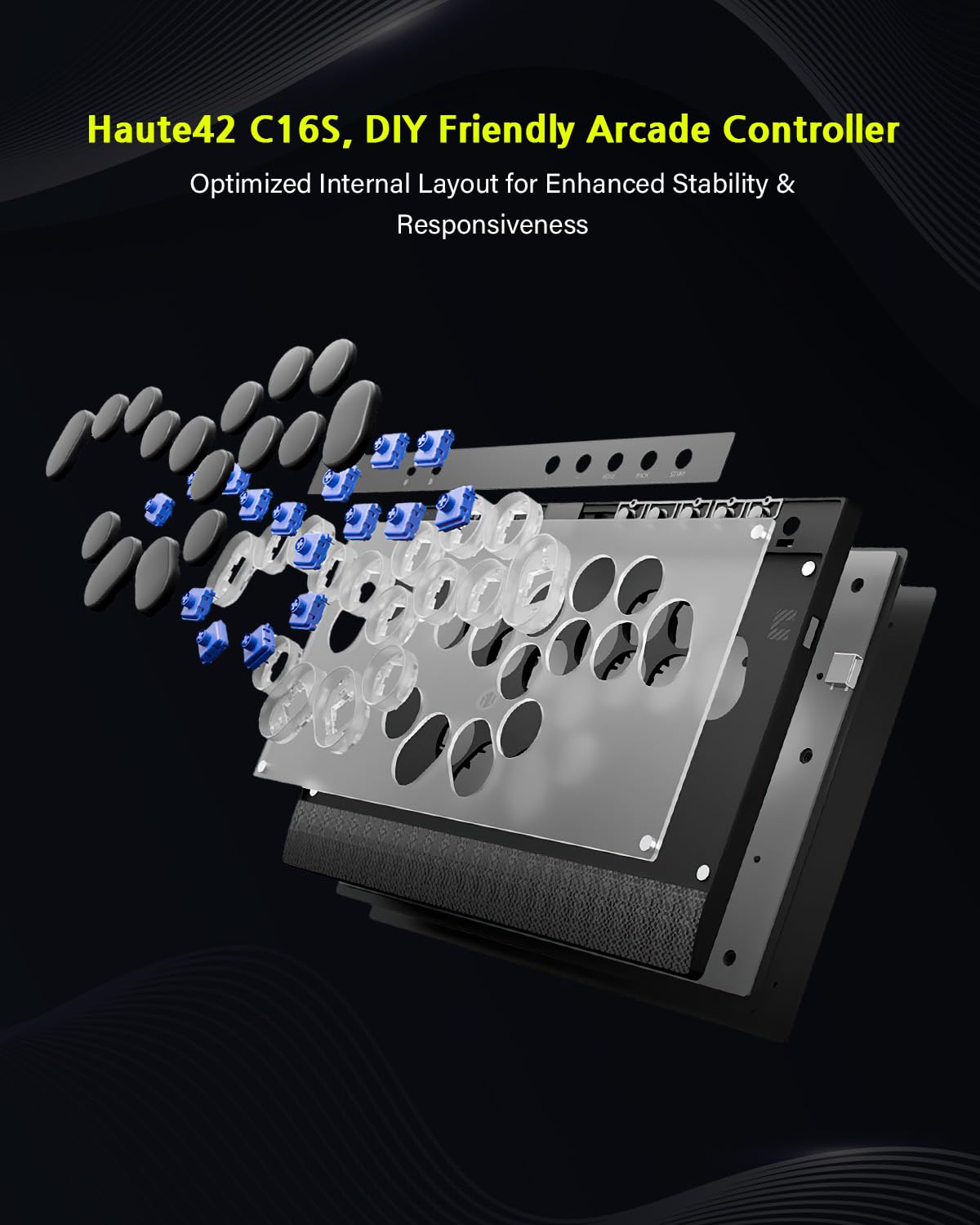 Semaiki Arcade Stick, C16S Arcade Controller mit Turbo und benutzerdefiniertem RGB, Arcade Fight Stick für Switch/PC/PS4/PS3, unterstützt Hot-Swap und SOCD