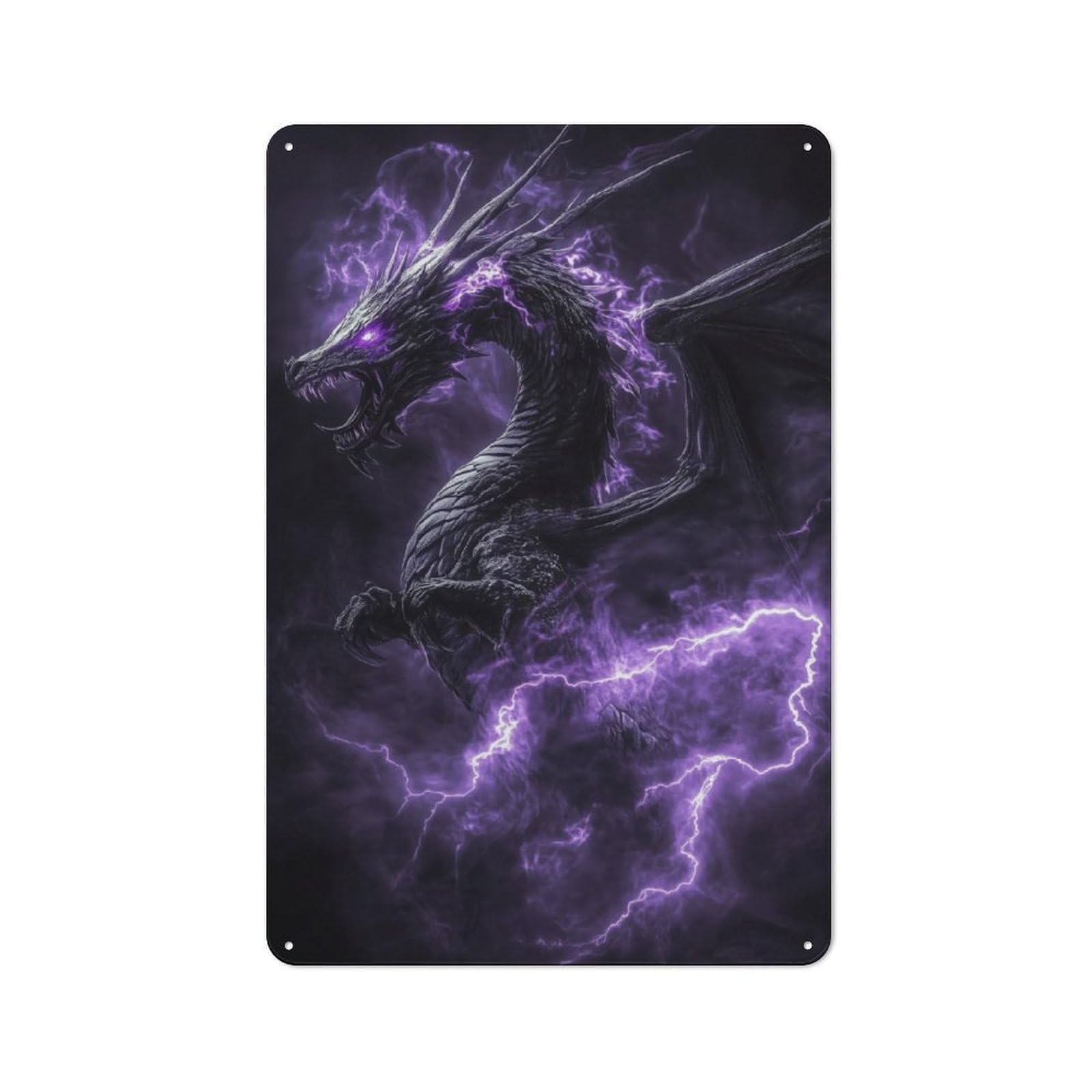 Junmoney Purple Lightning Dragon Metal Plaque 30X20cm With For Garage Wall, Vintage Decor, For Vintage Wall Decor Fans, For Metal Sign Collectors