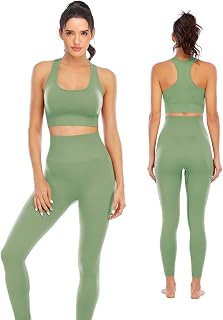Workout Sets for Women 2 Piece High Waisted Seamless Leggings with Padded Stretchy Sports Bra Sets Gym Clothes