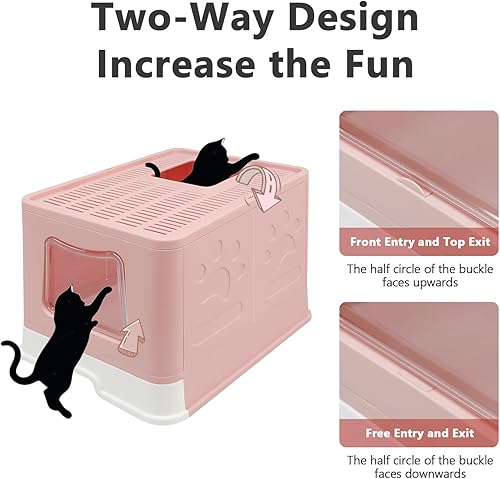 Miniatura 3 de Caja de arena plegable para gatos con tapa, orinal cerrado para gatos, inodoro para gatos antisalpicaduras, fácil de limpiar, incluye pala de arena