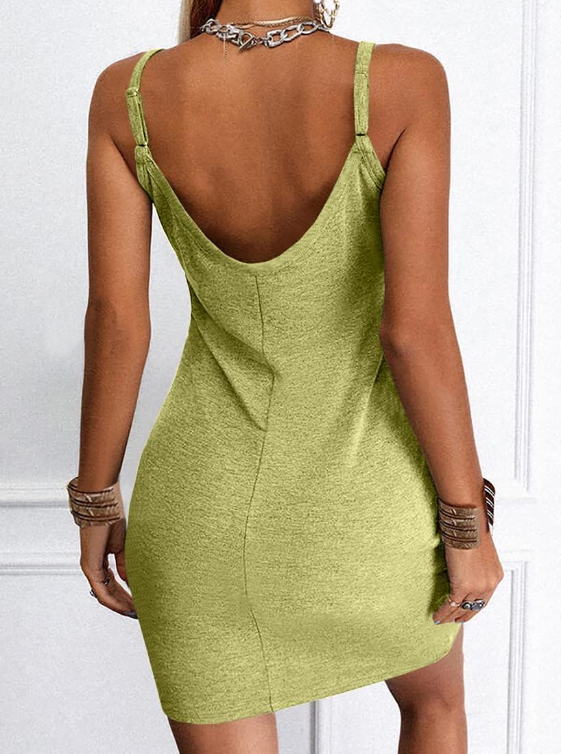 Veatzaer Womens Summer Sleeveless Slip Dresses Casual Spaghetti Strap Sundress Solid Basic Cami Short Tank Dress - Image 3