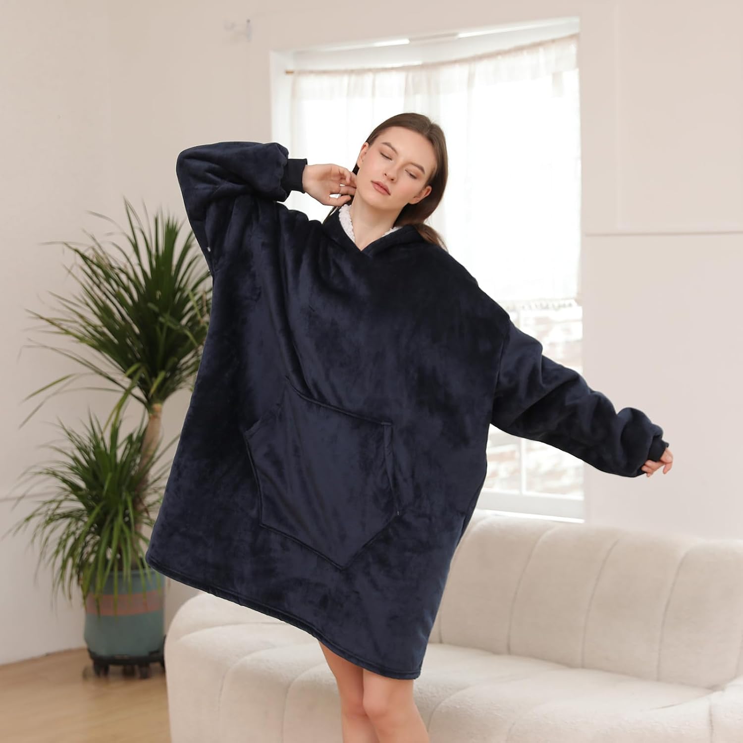 ZhangShi Wearable Blanket Hoodie, Oversized Sherpa Fleece Sweatshirt Blanket with Giant Hood Pocket and Sleeves for Adult - Image 3
