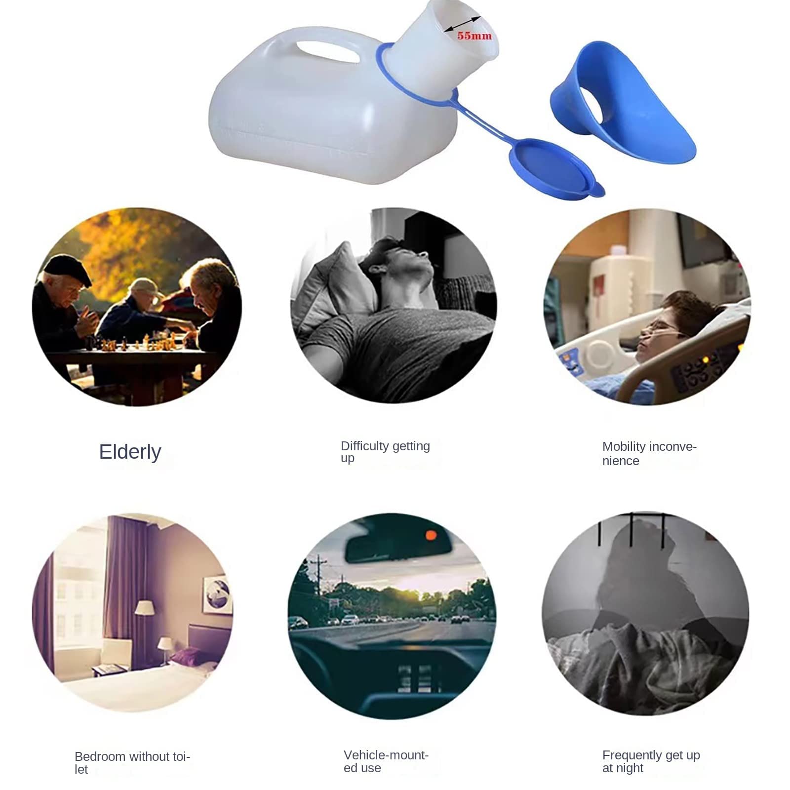 Xnchhou Portable Urinal Bottle Toilet Aid Bottle Urinal Container Accessories for Travel Car Outdoor Camping Unisex with Female Adaptor Funnel Tools 1000ML