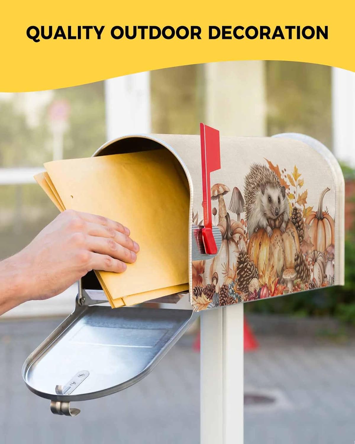 Fall Hedgehog Magnetic Mailbox Covers Standard Size 18x21 Inch, Pine Cones Fall Pumpkin Harvest Mailbox Wraps Mailbox Post Cover Thanksgiving Autumn Holiday Mailbox Decor for Outside Garden Yard