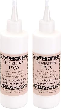 Books By Hand, PH Neutral PVA Adhesive, Acid-Free, Water-Soluble, Dries Clear, Archival Quality Glue Formula, for Bookbinding, Book Repair, Framing, Collages, Paper Art and Crafts, 8 Ounce, Pack of 2