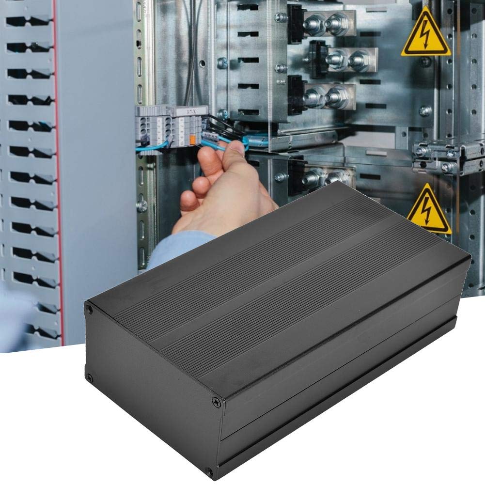 Scatola Elettronica Alluminio Progetto in Lega di Custodia Elettronica Scatola PCB Fai Te Amplificatore Audio Custodia Protettiva Elettronica Sabbia Nera 55x106x200mm