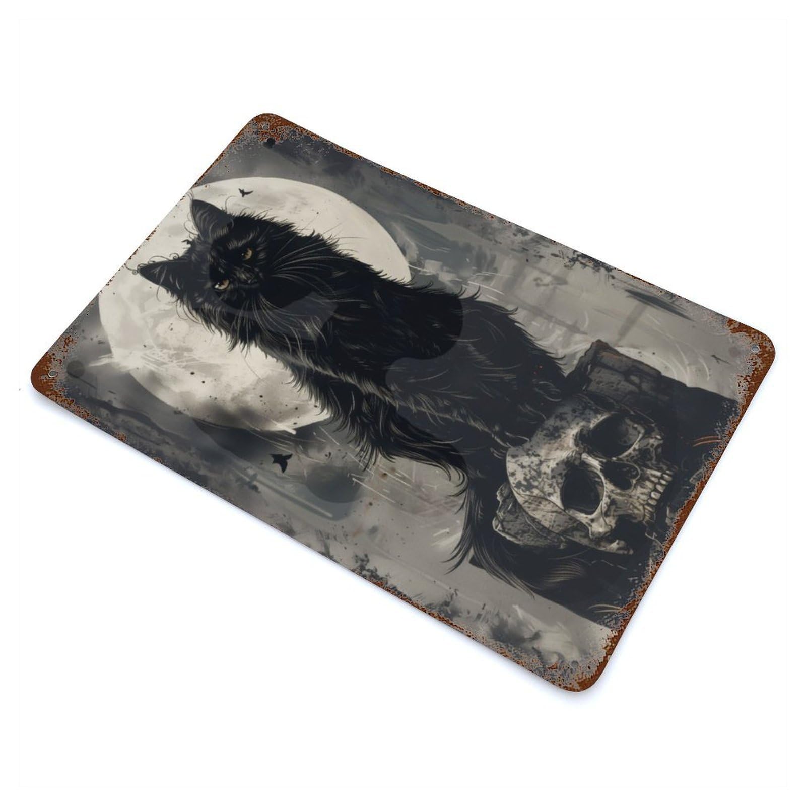 Black Cats Skull Thrones Rust Effect Tin Sign 11.8"x7.9", Novelty Wall Decor for Garage, Pub Or Kitchen