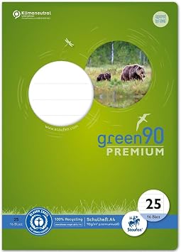 Staufen 040782025 Exercise Book Green Line Style 25 DIN A4 16 Sheets 90 g/m2 9 mm Lined with Margin Pack of 1